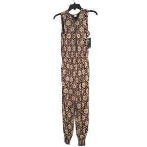 Silk Blend Jumpsuit Women Medium Jogger Pants  Zip Lace Sleeveless